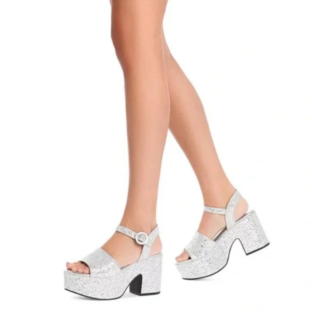 Larroudé Silver Glitter Miso Platform Sandals Size 6